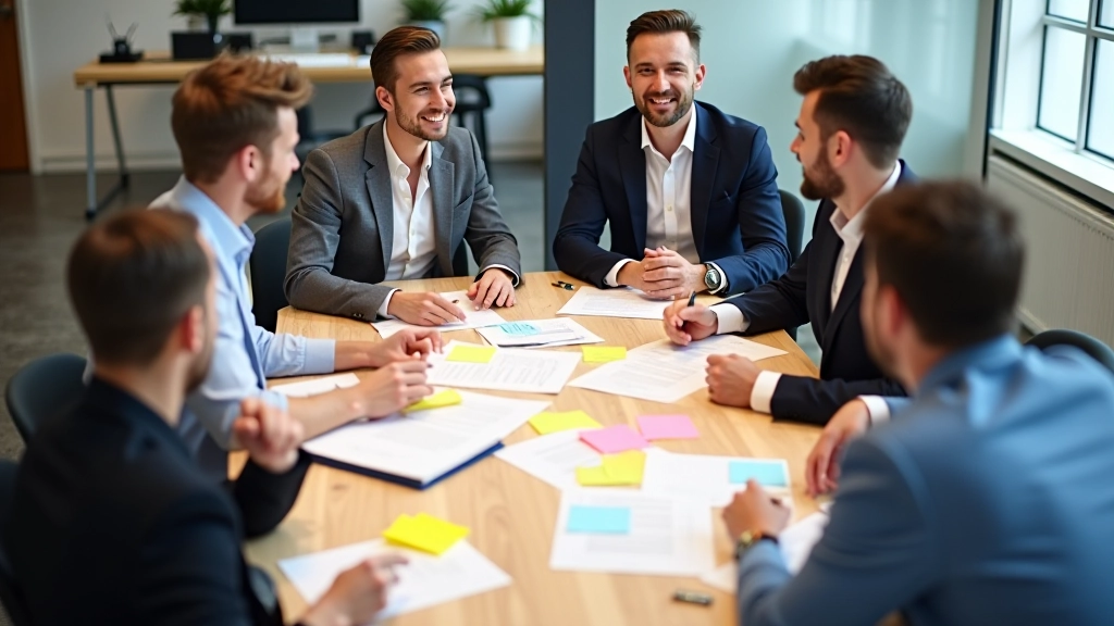 Team voert brainstormingsessie uit rond tafel met kleurrijke notities